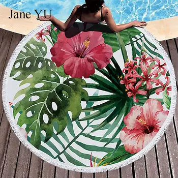 

JaneYU tropical floral tassel tapestry around the beach towel shade mat yoga mat 150 cm decoration