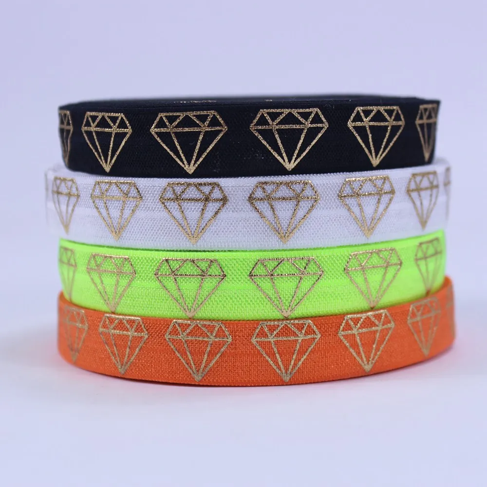 50 Yard per lot 5/8" gold foil diamond printed FOE Elastic Ribbon for