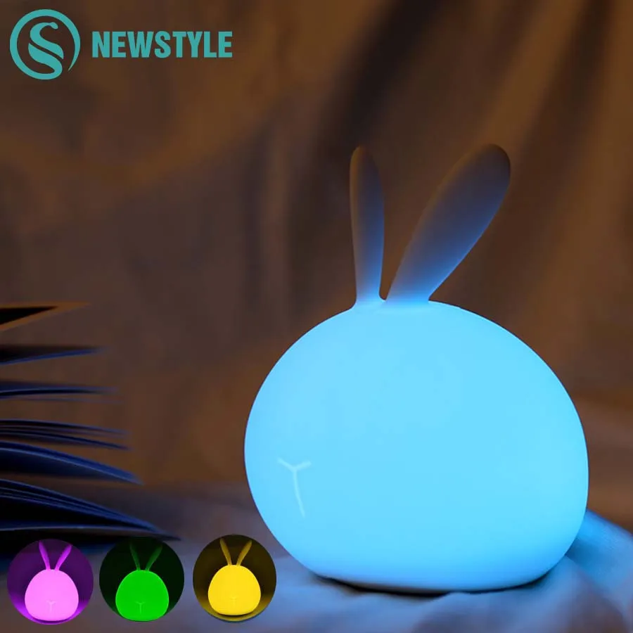 Silicone Rabbit LED Night Light Shake Clap Night Lamp USB Charging Children Bedroom Light for