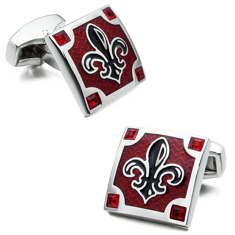 Skup HAWSON biżuteria Chrome wzór spinki do mankietów spinki do mankietów wysokiej jakości kwadratowe spinki do mankietów spinki do mankietów niebieski i czerwony emalia opcje