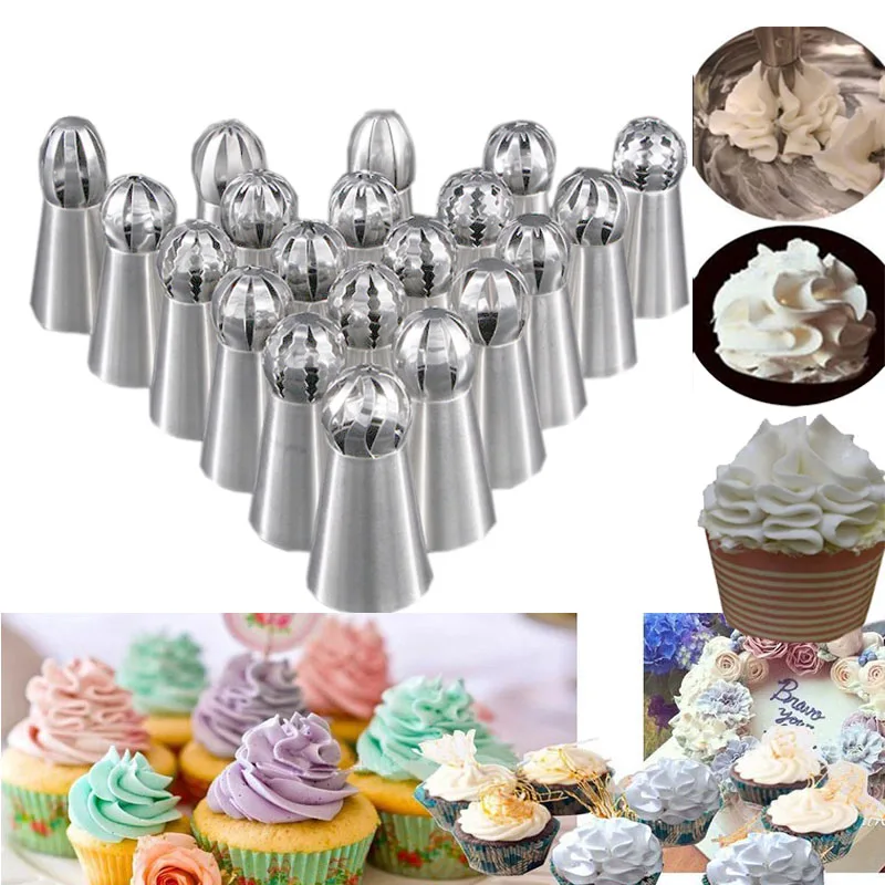 20PCS Russian Spherical Ball Stainless Steel Icing Piping Nozzle Pastry