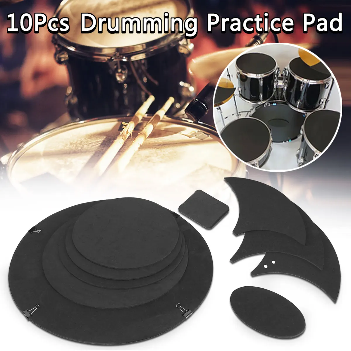 10Pcs/lot Bass Snare Drum Sound Off Mute Silencer Drumming Rubber Practice Pad Set For Drum