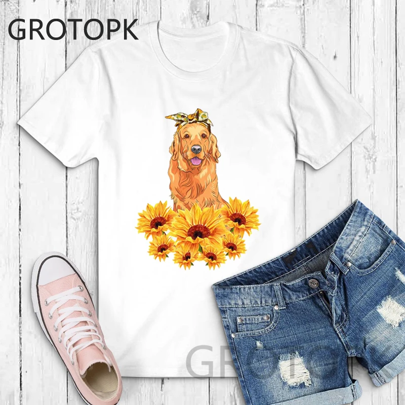 

2019 Women T-shirts Casual Harajuku Golden Retriever Love Printed Tops Tee Female Tshirt Short Sleeve T Shirt for Women Clothing