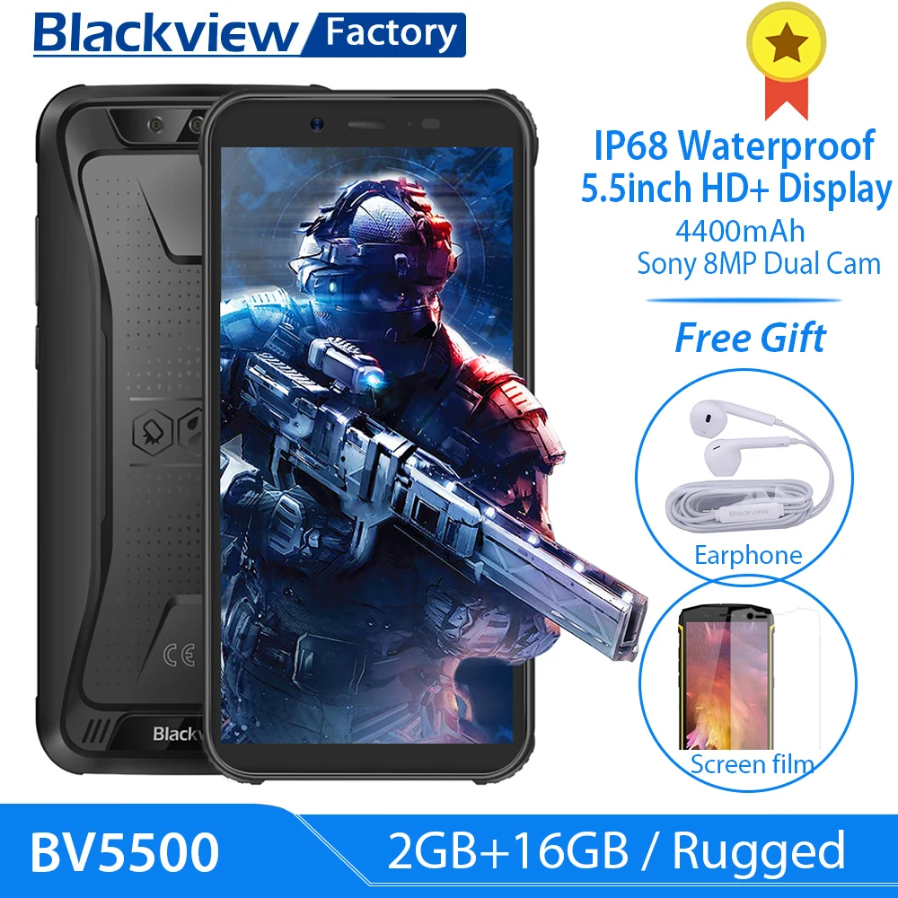 Blackview BV5500 смартфон IP68 Водонепроницаемый 5,5 дюймов 18:9 HD+ ips Android 8,1 3G мобильный телефон 8.0MP камера gps прочный сотовый телефон