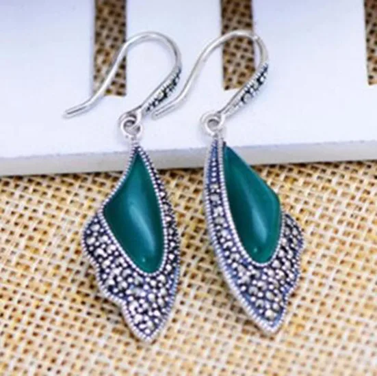

Thai Silver retro Thai silver s925 silver earrings black onyx earrings Butterfly earrings Ms. ornaments free shipping
