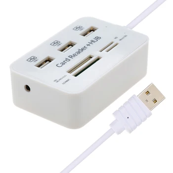 All In One 3 ports USB 2.0 HUB with Multi-card Reader Combo for SD MS MMC TF Memory Card Reader vertical type White usb hub 3 ports usb data transmission hub station ms m2 sd mmc tf card reader