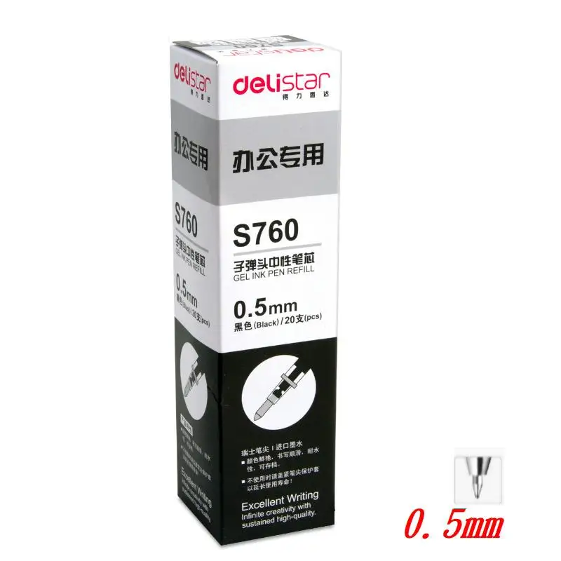 

20Pcs/Pack Gel Pen Refill Black Ink 0.5mm Bullet Head Stationery Office School Supplies Deli S760