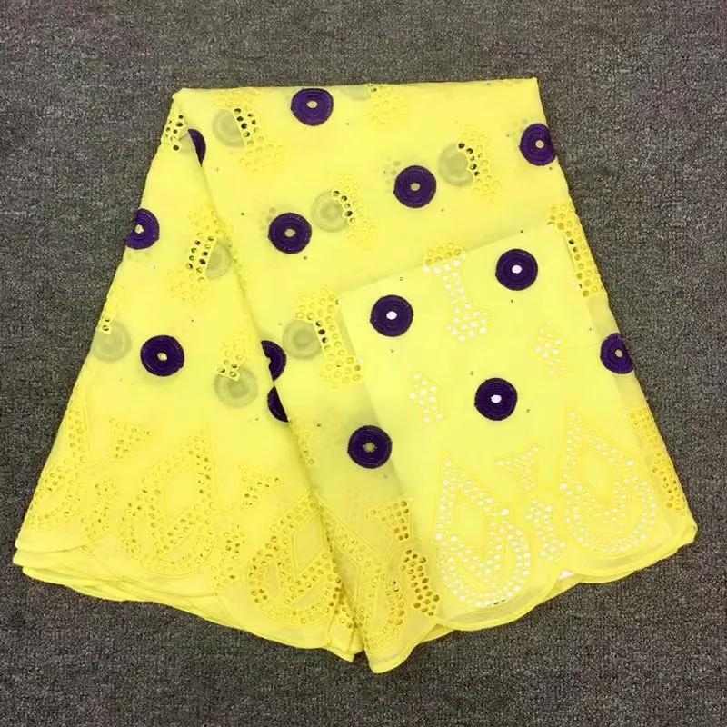 

African Net Lace Fabric Yellow 2019 High Quality France Nigerian 100% Cotton Laces Fabrics 5Yards/Lot Apply to Party Dress A2085