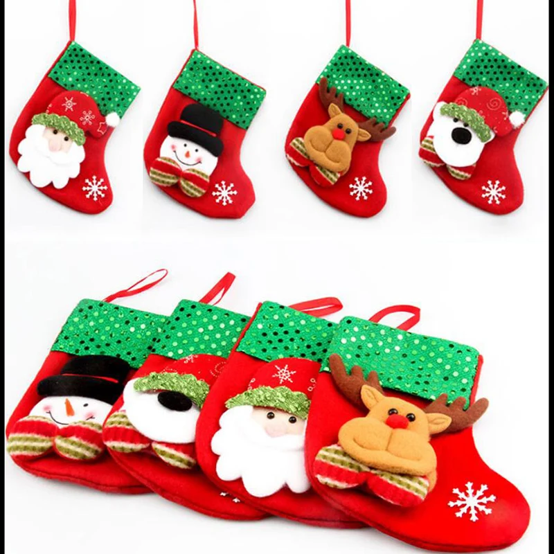 

Free shipping ,Christmas tree decoration 16cm (6.3") snowman Santa Claus Reindeer bear mini glitter Christmas stocking sock