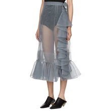 Высокая улица оборками Русалка органзы юбки для женщин рюшами чай Длина Мода серый юбка обманка молния женская летняя юбка