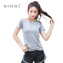 Voobuyla быстросохнущая Slim Fit Топ для йоги Для женщин Спортивная футболка спортивные майки Фитнес Рубашка Йога футболки женские спортивная верхняя одежда