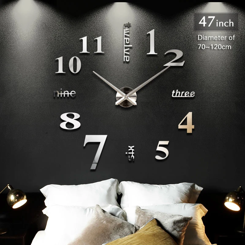 Новое поступление 27/47 дюймов 3D домашний декор кварцевые diy настенные часы horloge часы для гостиной металлическое акриловое зеркало