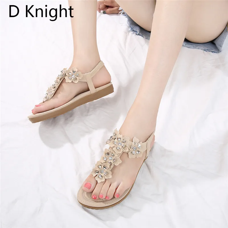 2018 Fashion Women Sandals Flowers Crystal Summer Gladiator Shoes Ladies Bohemia Shoes Woman Soft White Beach Shoes Flat Sandals (17)