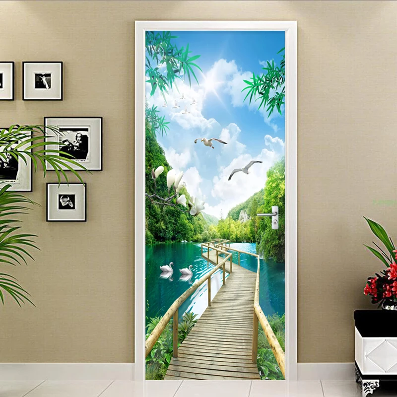 tegnebog Fortov Fascinate PVC Wallpaper 3D Nature Landscape Wood Bridge Door Sticker Living Room  Kitchen Self Adhesive Waterproof Fireproof 3D Home Design|Door Stickers| -  AliExpress