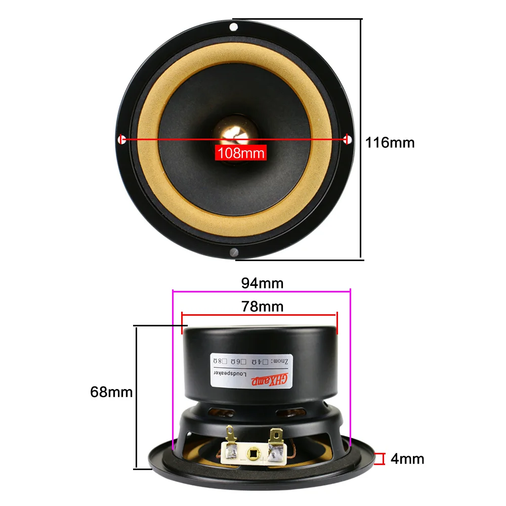 Ghxamp Hifi 4 inch Full Range Speaker 4ohm 25W