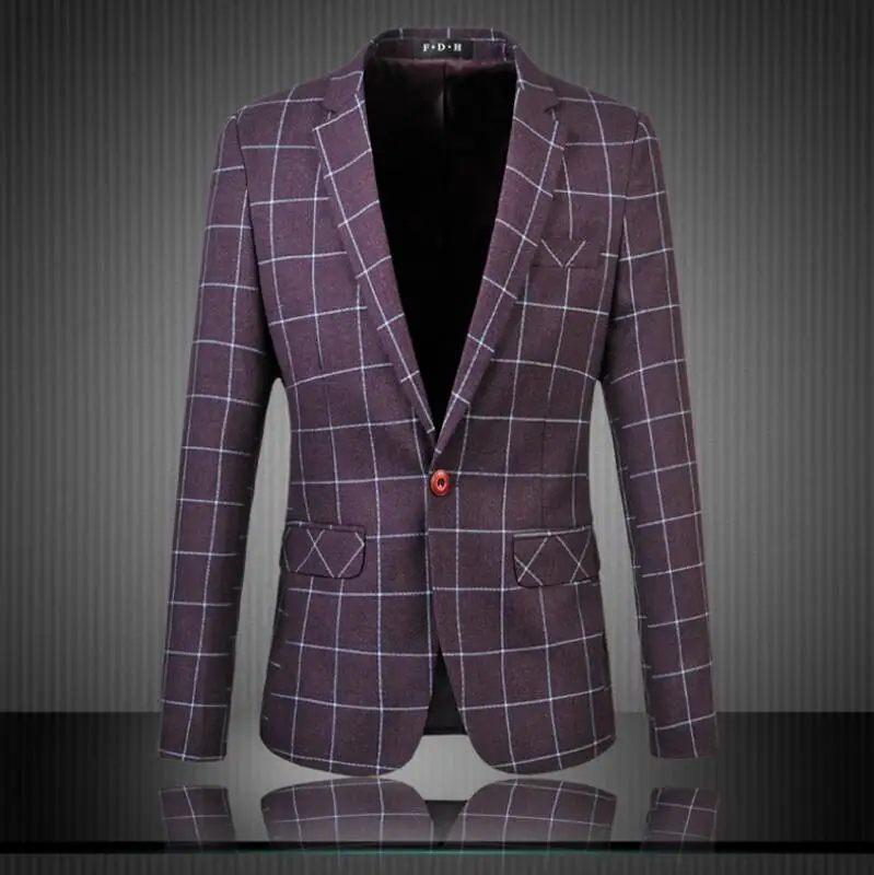 M-6XL плюс Размеры Для мужчин s Костюмы Мужская Мода Классический решетки Повседневное Для мужчин s костюм куртки