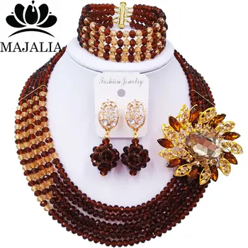 

Majalia Luxury African Jewelry Set Brown and Champagne Crystal Bead Bride Jewelry Nigerian Wedding African Jewelry Sets 5AS007