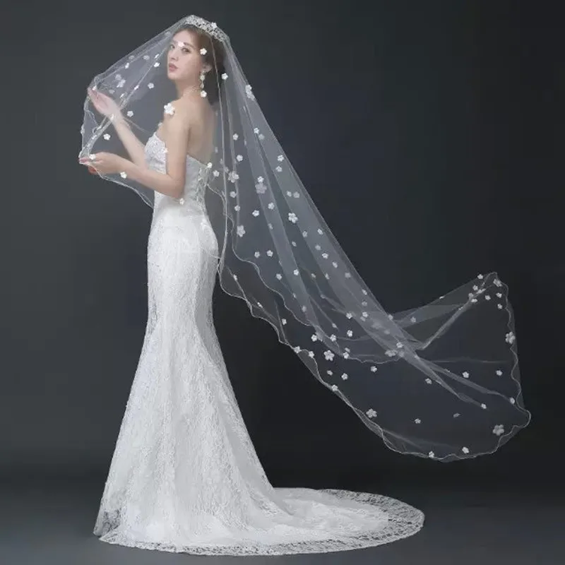 

Mingli Tengda 3m One Layer Elegant Wedding Veil Long Soft Appliques Bridal Veils Ivory Bride Wedding Accessories voile de mariee