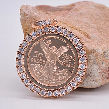 CP01 Xukim Ювелирная подвеска из золотых монет мексиканские песо оправа для монеты серебряный кулон, розовое золото ожерелье - Окраска металла: Rose Gold Pendant