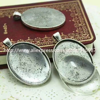 

Sweet Bell (5 set/lot) Antique Oval 30*40mm Cabochon Pendant Settings + Clear Glass Cabochons