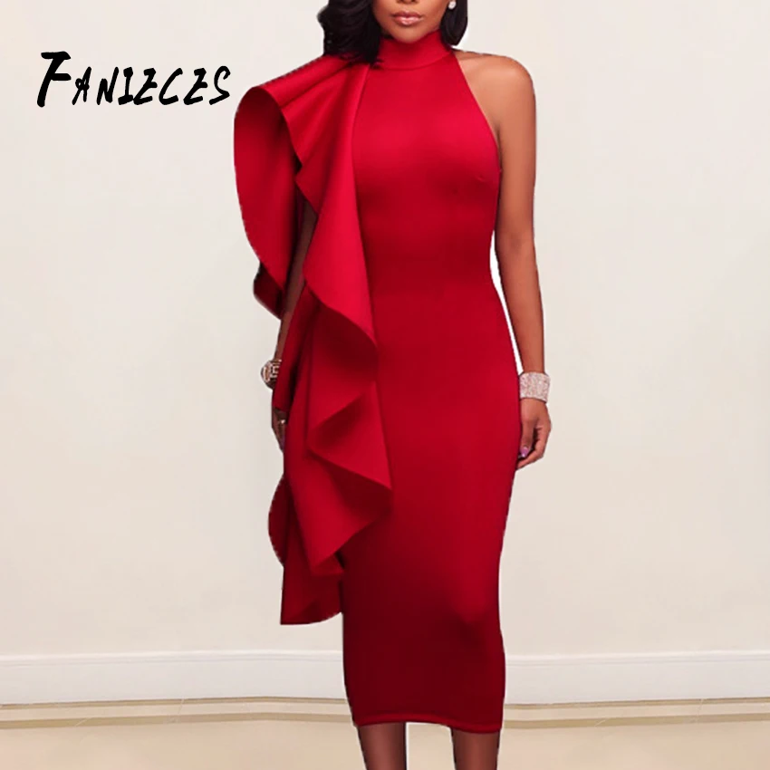 

FANIECES Women Bodycon Dress Ruffled Sexy Hot Party Night Evening ClubWear Clothes Summer 2019 Fashion dress Robe Femme vestidos