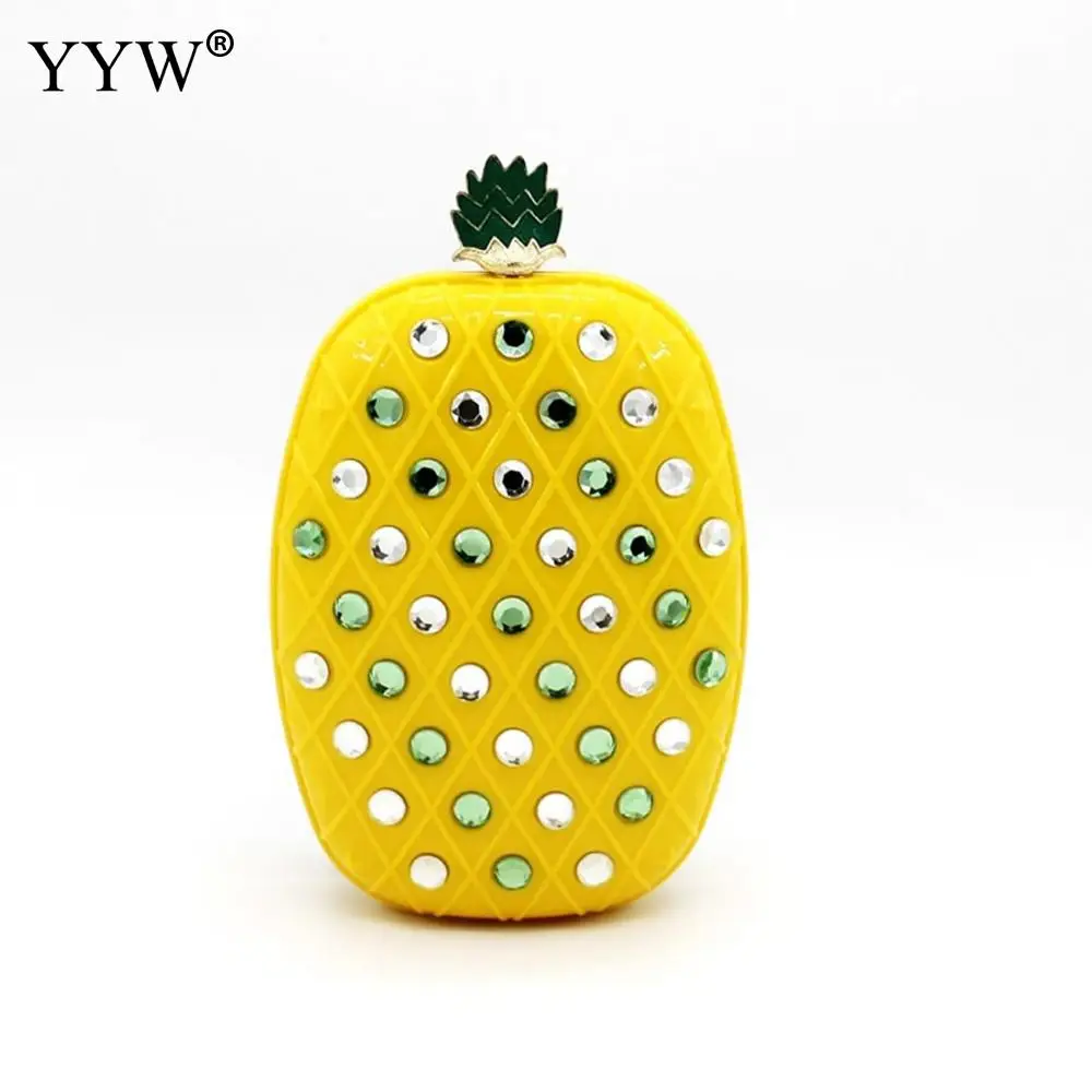 

Acrylic Clutch Bag With Iron Pineapple Fruit Pattern Mini Chain Shoulder Handbags Yellow Sac A Main Femme De Marque Luxe Cuir