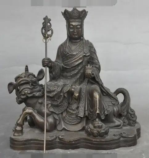 

S01245 7"Tibet Buddhism Bronze Jizo Xuanzang Monk Ksitigarbha Ride Beast unicorn Statue B0403