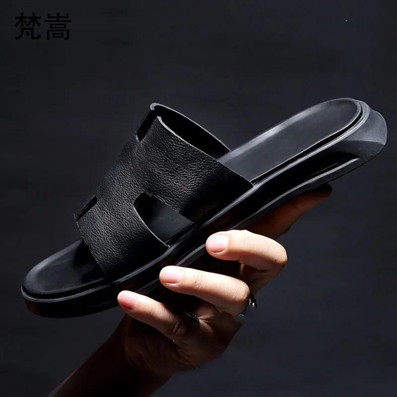 Genuine Leather fender summer men genuine leather slippers summer sandals Sneakers Men Slippers Flip Flops casual Shoes beach