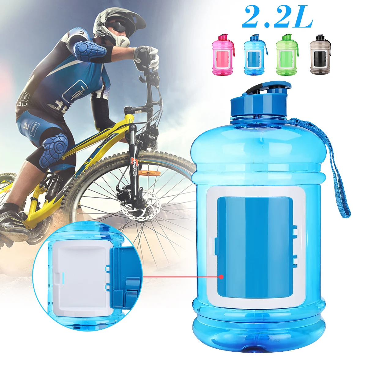 1 Gallon For Fitness Gym Large Capacity Sports Water Bottle With lanyard