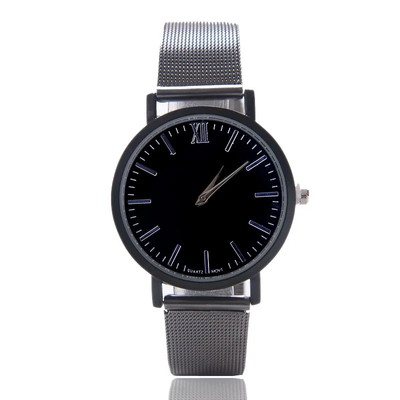 Мужские и женские Модные Аналоговые кварцевые наручные часы из нержавеющей стали роскошный простой Стиль дизайнерский браслет женские часы - Цвет: Черный