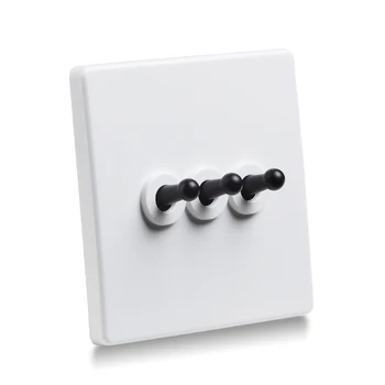 

2pcs Modern White 3 Gang Black Copper Lever Toggle Switch Single Dual Control Type 86 Wall Light Switch