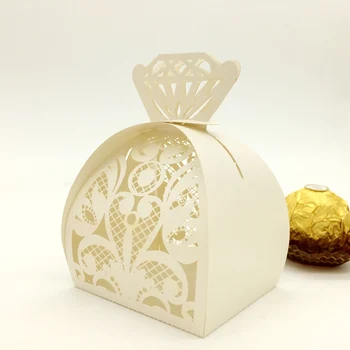 

100pcs Laser Cut Hollow Flower Diamond ring Candy Box Chocolates Boxes With Ribbon For Wedding Party Baby Shower Favor Gift