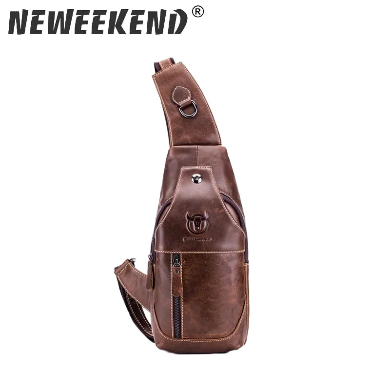 

High Quality Men Genuine Leather Cowhide Vintage Sling Chest Back Day Pack Travel Fashion Cross Body Messenger Shoulder Bag 019