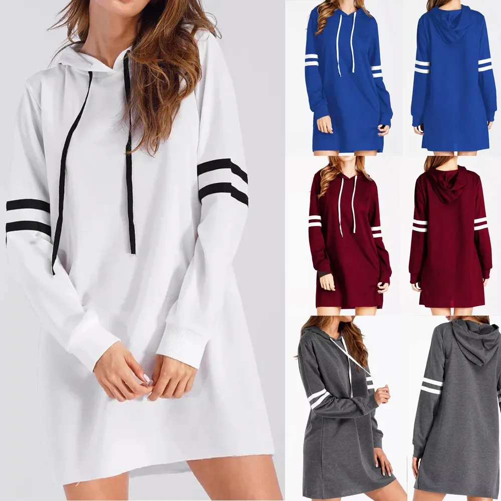 

2019 NEW Arrival Women Fashion New Long Sleeve Hoodie Long Sweatshirt Jumper Pullover Dress Personality Sport Casual dress*