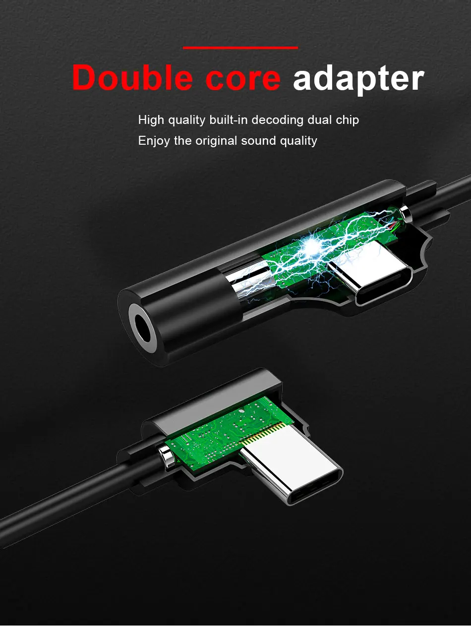 !ACCEZZ USB Type C Earphone Connector For Xiaomi Mi 6 5 Huawei Mate 10 Pro Fast Headphone Jack Splitter Charging Audio Adapter (4)