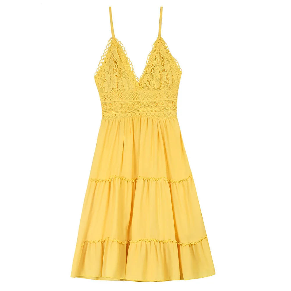 

Yellow Dress Summer Robe Black White Dress Summer Beach Dress V Neck Backless Sexy Sundress Plus Size 5XL Robe Femme Bow A-Line