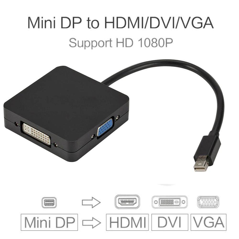 

Mini DisplayPort To HDMI DVI VGA 3 In 1 High Resolution Display Port Cable Adapter for PC MacBook Projector Samart TV