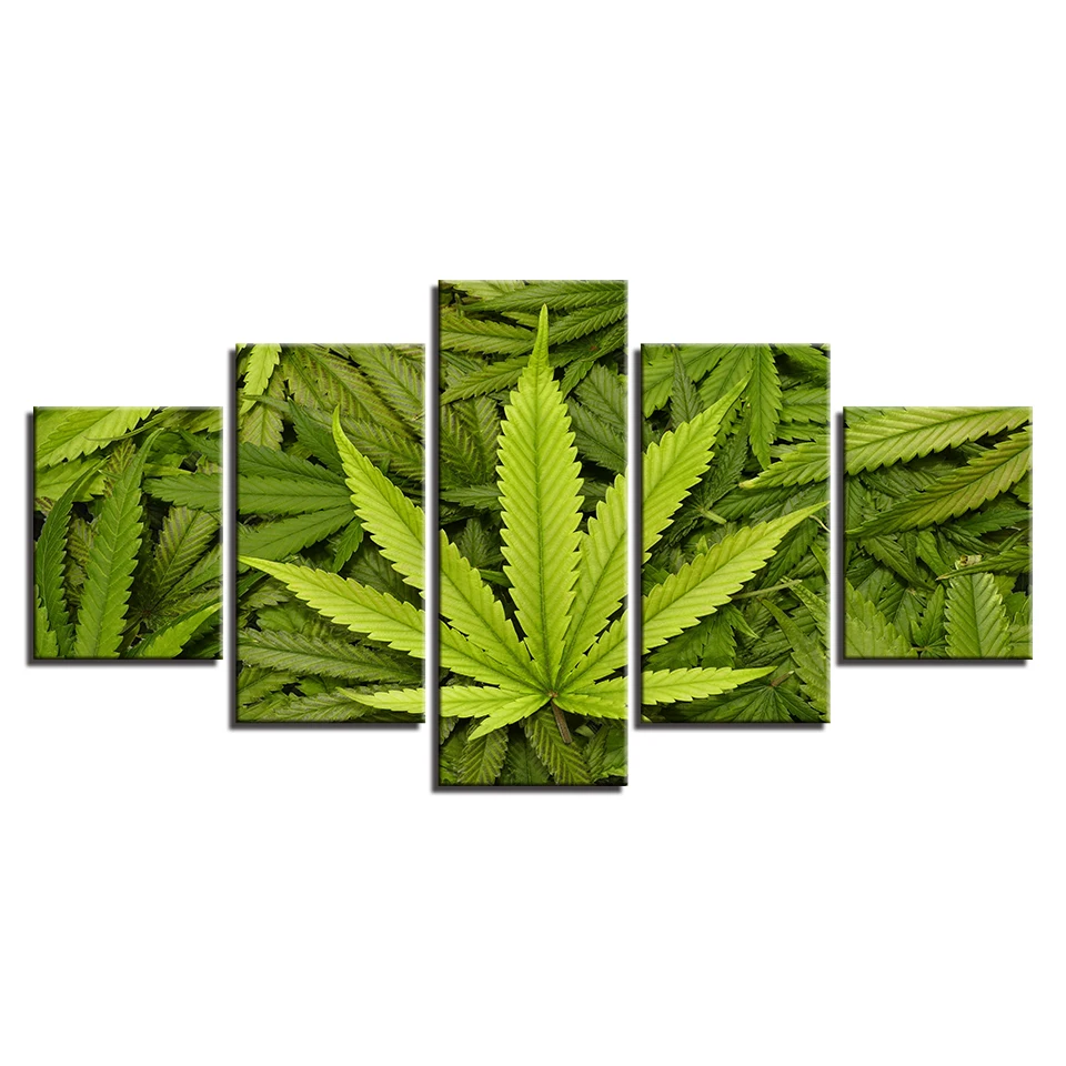 Canvas Paintings Wall Art HD Prints 5 Pieces Abstract Green Leaves Pictures For Living Room Green Life Posters Modern Home Decor