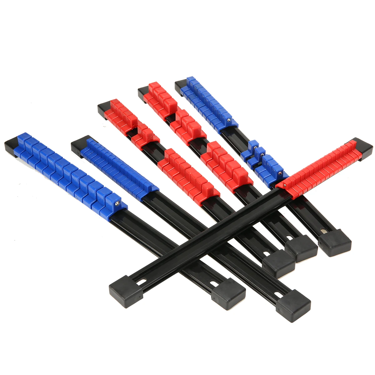 

6pcs/set Plastic Socket Rail Rack Organizer 1/4" 3/8" 1/2" Drive Sleeve Frame Clamp Mountable Sliding Socket Storage Holder