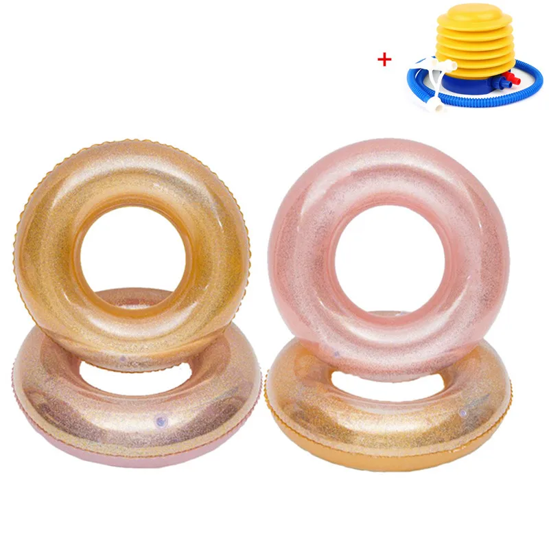 

Inflatable Crystal Transparent Sequins Swimming Ring Glitters Float Circle Life Buoy with Inflator