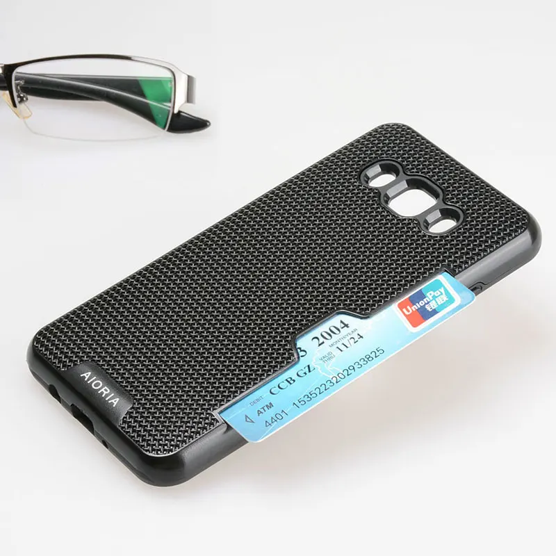 

AIORIA Shockproof case for Samsung Galaxy J5 2016 credit card slot design Textile PC with Flexible Thick TPU Material covers