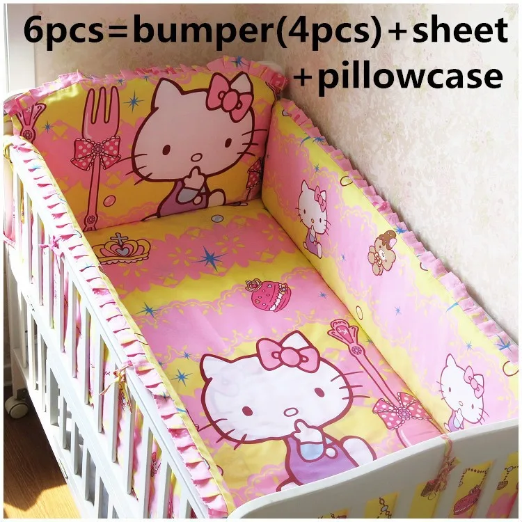 

Promotion! 6PCS Cartoon Bed Linen Cotton Cot Bedding Bumper Set Baby Cot Bedding Set (bumpers+sheet+pillow cover)