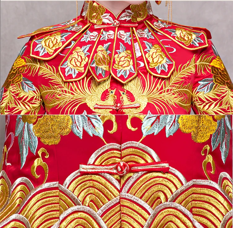 Красный традиционный Show невесты вышивка cheongsam замуж костюмы в ...