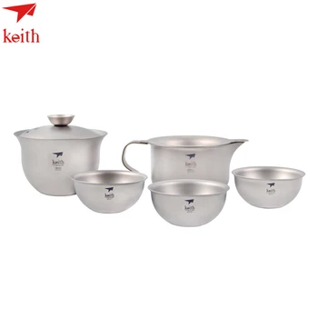 

Keith Titanium 6Pcs In 1 Kong Fu Tea Set Portable Outdoor Camping Cup Drinkware Chinese Tea Set Ultralight Only 225g