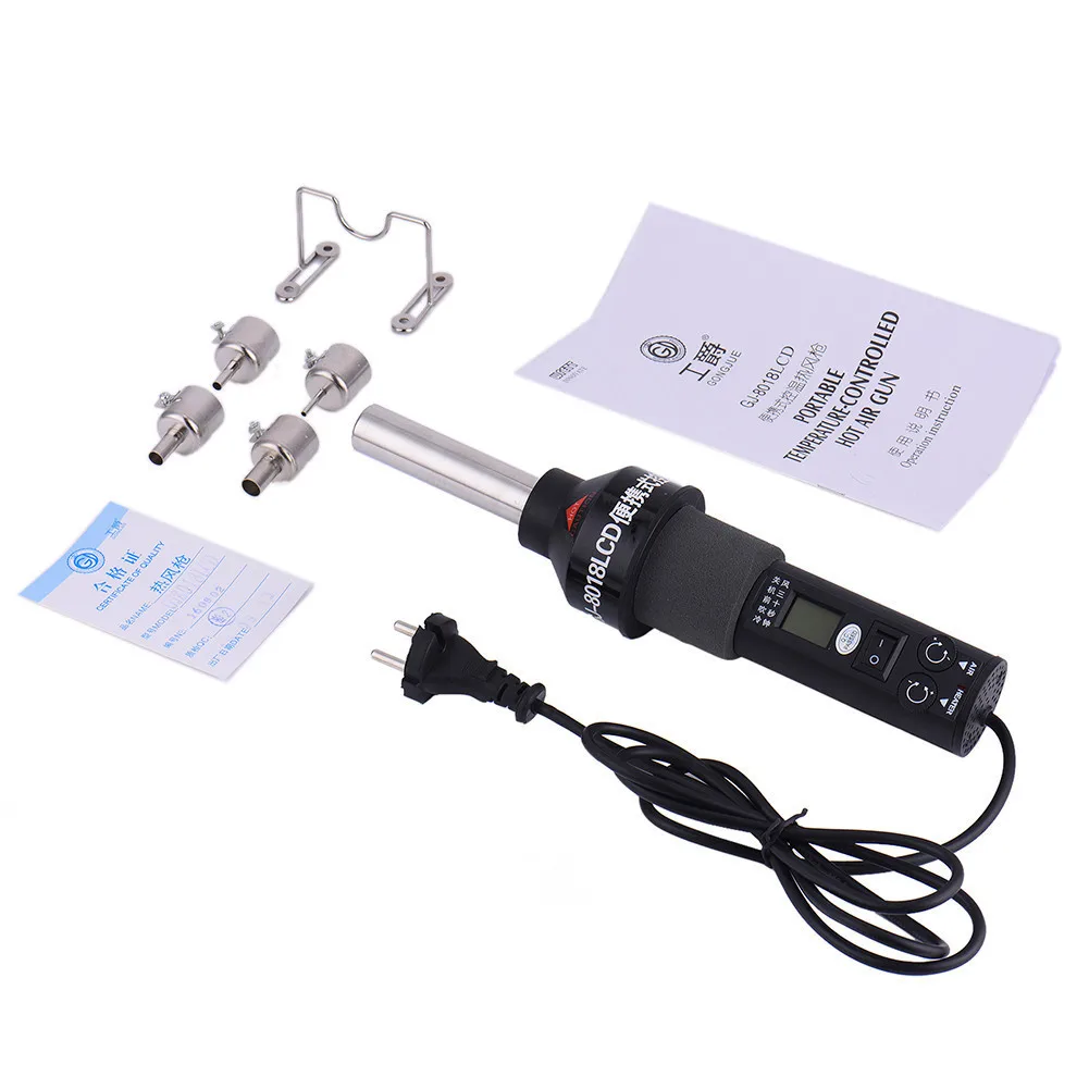 

GJ-8018 220V 450W LCD Portable Electronic Heat Hot Air Gun Desoldering Soldering Station IC SMD BGA Rework With 4 Nozzle