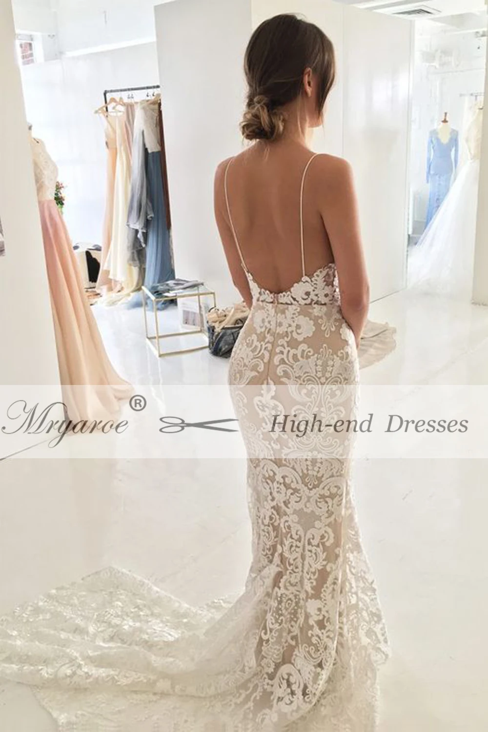 Mryarce 2019 Luxury Exquisite Lace Mermaid Wedding Dress Spaghetti Straps Open Back Bridal Gowns .