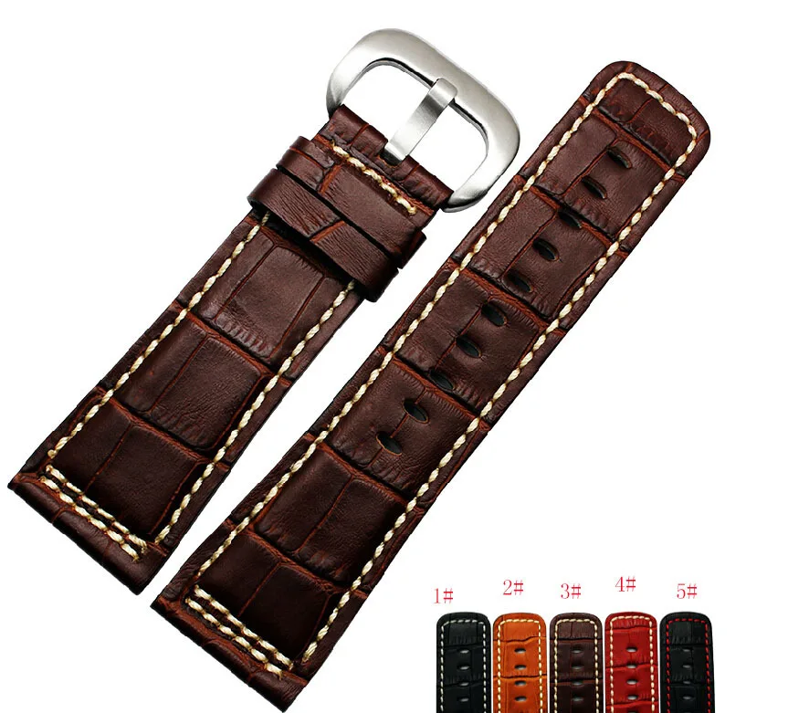 28mm Black Alligator Grain Genuine Leather Watch Band Strap Bracelets Brushed Depolyment Buckle Clasp Free Shipping