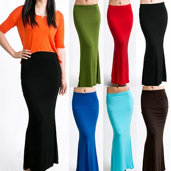 

arrivalFshion Women's Long Solid Maxi Skirt Candy Color Jersey Flared Summer Casual