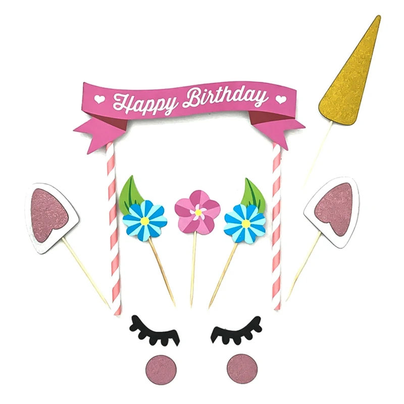 

Cupcake Wrappers Cake Topper Candy Multicolor Rainbow Flowers Unicorn Shy Smiley Eyes Lovely Decoration Birthday Party Set