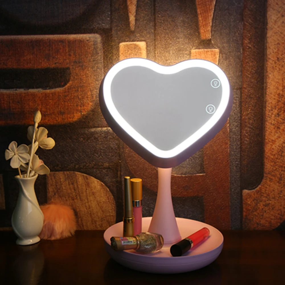 

Heart Shaped LED Light Makeup Mirror TouchSensor Cosmetic Table Mirror Lamp DC156